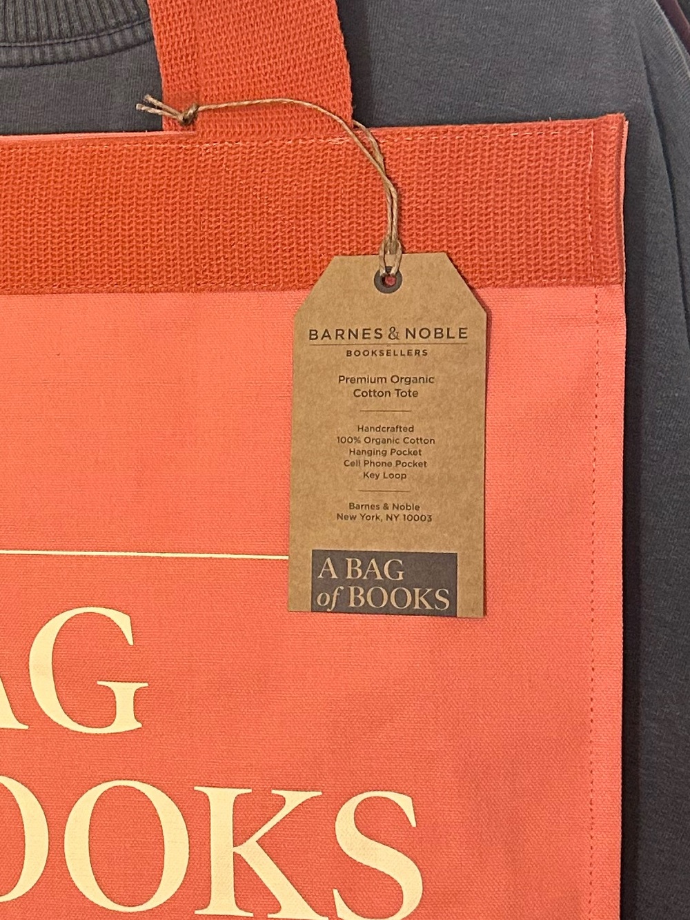 Barnes & Noble Coral Canvas Tote with Cream Lettering